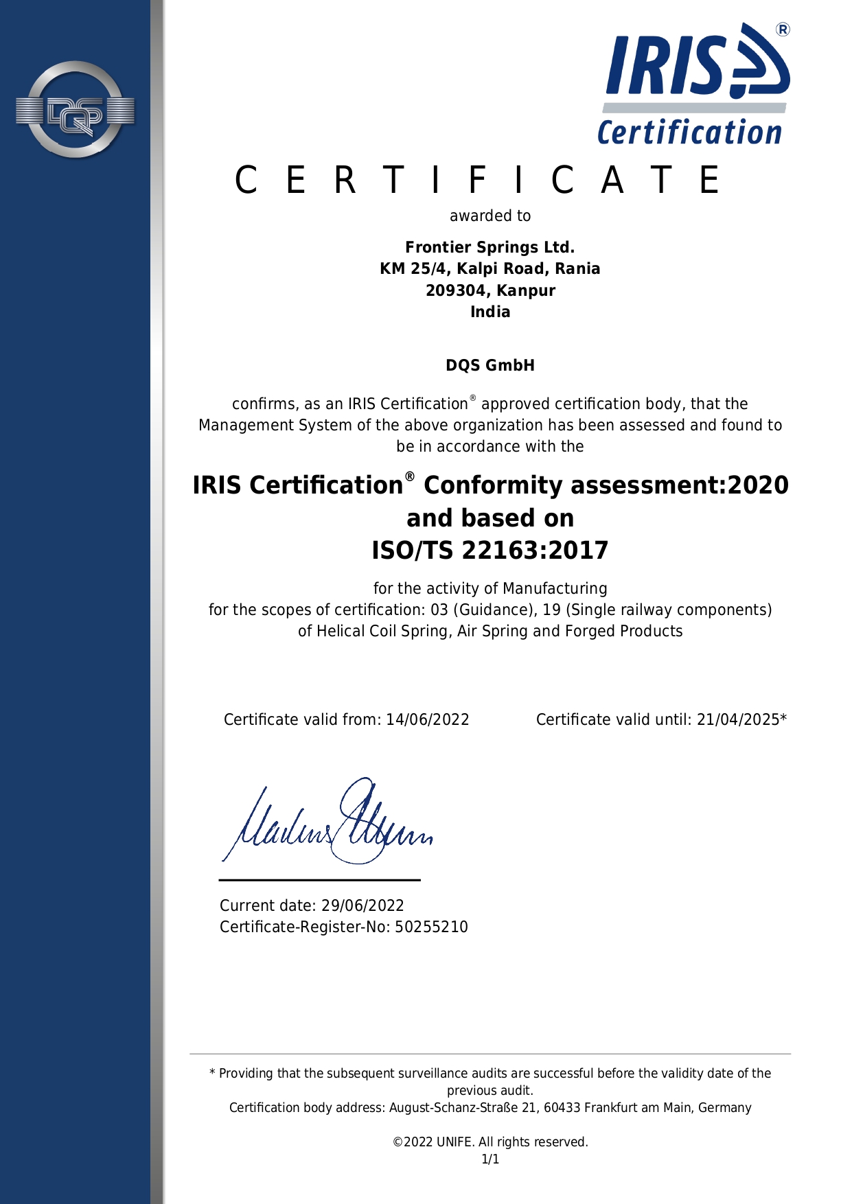 IRIS Certification