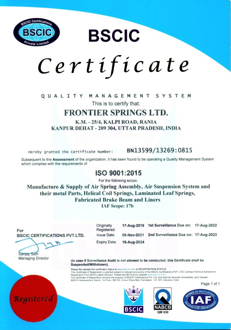 ISO 9001 Certificate, Rania Plant